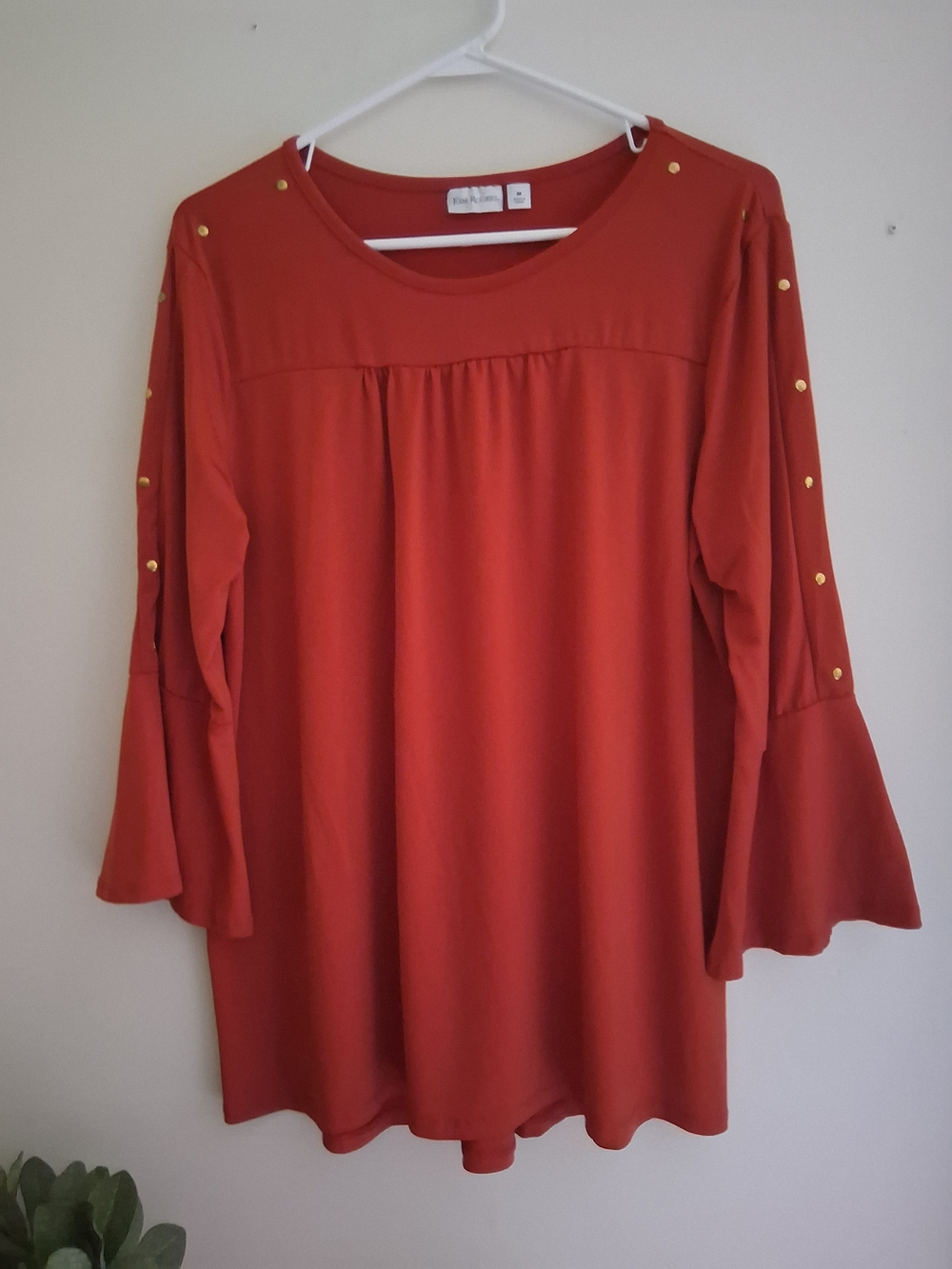 Kim Rogers Rust Red Bell Sleeve Tunic with Gold Studs